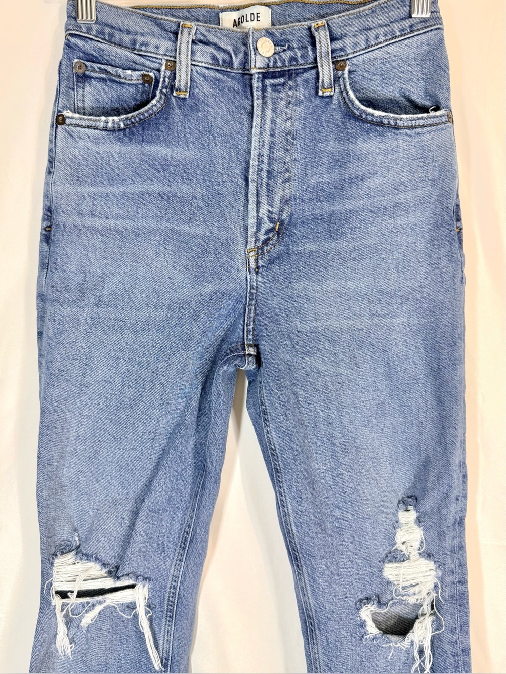 Agolde “Riley” High Rise Straight Leg Distressed Crop Denim Jeans In Wilder Wash - Picture 6 of 15